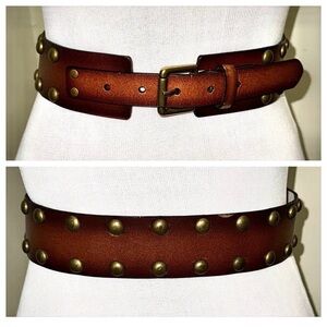 Brown 2-Inch Bonded Leather Studded Belt, Sz L